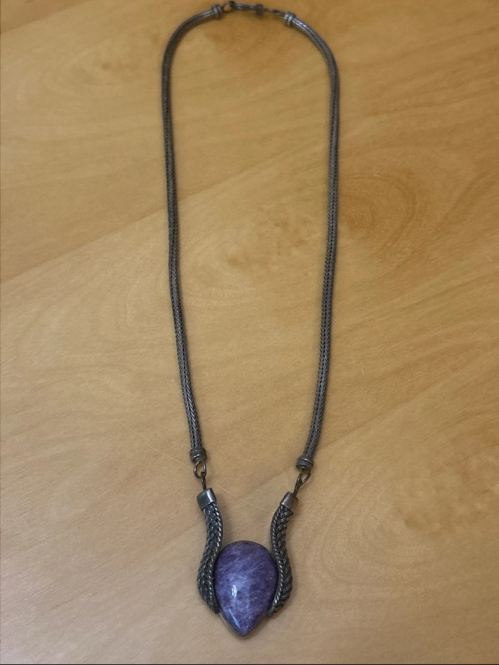 Vintage Sajen 925 Sterling Silver Necklace with Amethyst Pendant - Picture 2 of 6